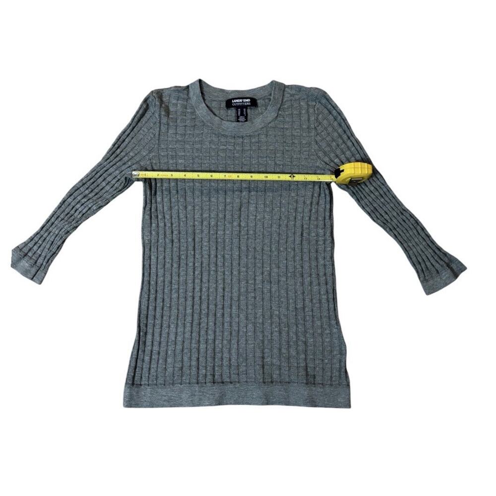 Lands' End Gray Ribbed Grid Knit Top Crew Neck 3/4 Sleeve XS Waffle Knit - Picture 4 of 7